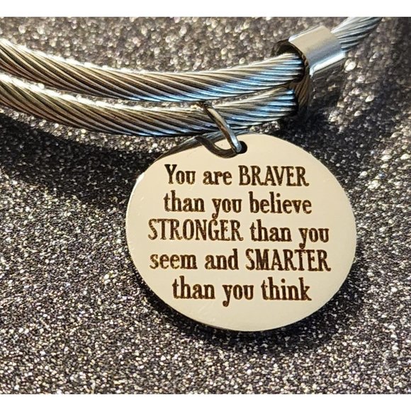 Braver Stronger Smarter Stainless Steel Cable Bangle Bracelet - Picture 1 of 3